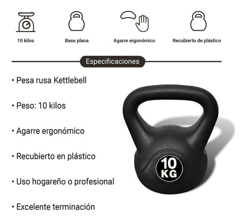 Imagen 7 de 7 de Pesa Rusa De 10 Kg Kettlebel 22 Libras Fitness Crossfit