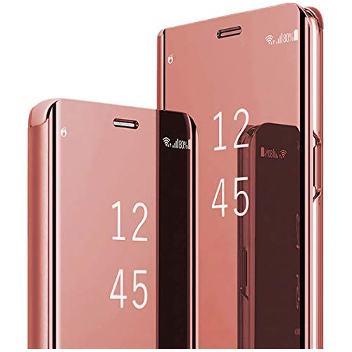 Funda Samsung S23 De Piel Tapa Espejo Transparente Rosa Oro