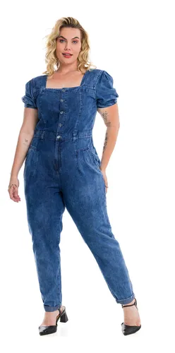 Macacao jeans plus size mercado cheap livre