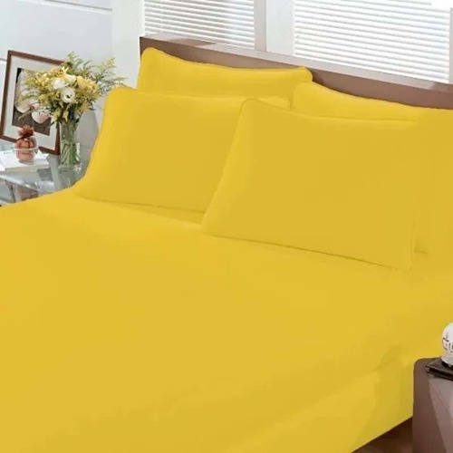 Lençol King 193x203x35cm Com Elástico 100% Algodão Bouton Cor Amarelo