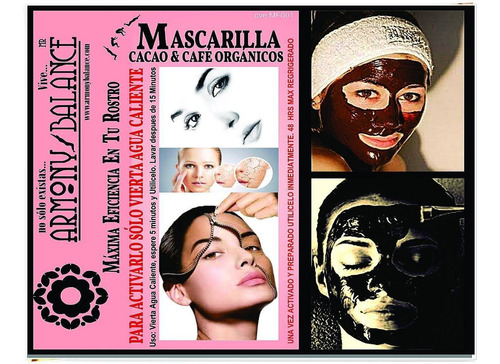 Mascarilla Orgánica Extractos Café,cacao,colágeno. 10 Masc. 