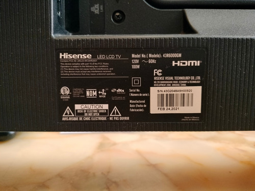 Smart Tv De 43 Hisense 43r6000gm Con Pantalla Led 4k (Usado)