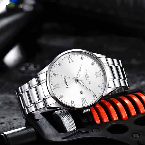 Relojes De Cuarzo Luminosos Chronos Con Calendario Para Homb Color Del Fondo Plateado