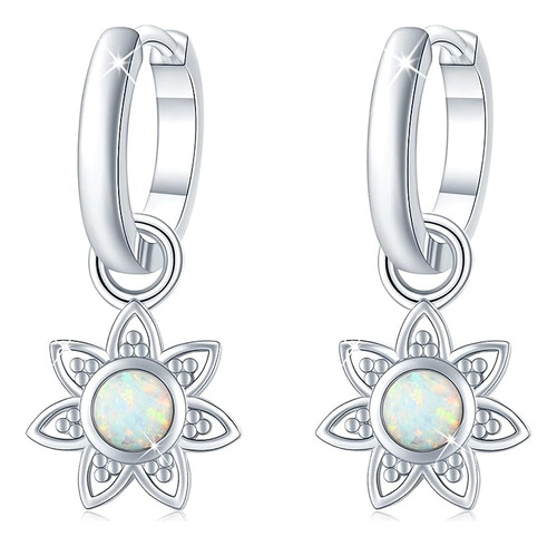 Flower Earrings 925 Silver Opal Flower Hoop Charm Hoop Huggi