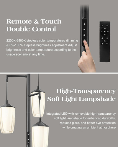 Lámpara De Pie Moderna Regulable, Lámpara De Pie De 3 Luces