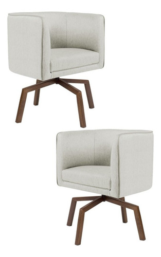 Kit 2 Poltronas Base Ka Madeira Betina Linho Bege - Domi Cor Creme Desenho Do Tecido Liso