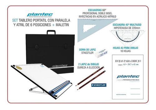 Kit Plantec Tablero Dibujo Tecnico + Accesorios 50x60