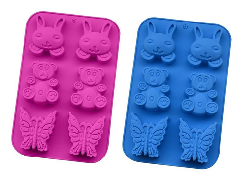 Imagen 3 de 6 de Molde Silicona Conejitos Ositos Mariposas - Repostería Jabón