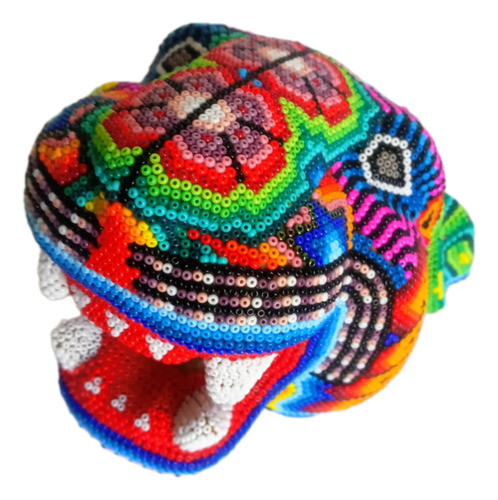 Cabezas De Jaguar Y Pantera Chaquira Huichol 12x14 Cm.
