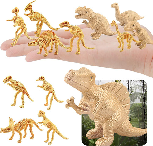 Bretoyin 20pcs Dinosaur Bone Triceratops Mini Gold Dino Para