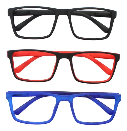 Kit 3 Oculos Para Leitura Emborrachados De +1.00 Ate +4.00