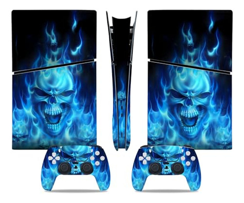 Uushop Pack Vinilos Ps5 Slim: Calaveras De Fuego Azul
