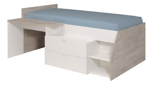 Cama multifuncional Kessa Muebles Rebild individual color blanco fabricada en melamina