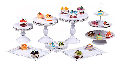 Soporte De Pastel Y Postres Blanco, 7 Piezas