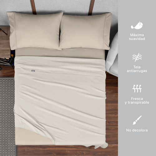 Sábanas Duotono Individual Microfibra Real Textil Suaves antiarrugas transpirable beige y khaki