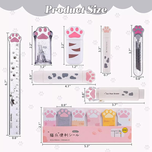 ( Juego De 8 Piezas De Papelería Con Forma De Gato Lindo