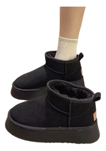 1 Botas Nieve Cortas Felpa Mujer Zapatos Plataforma De Negro