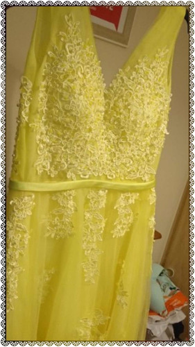Vestido De Festas Princesa Kerry Yellow Com Tulle Pérolas
