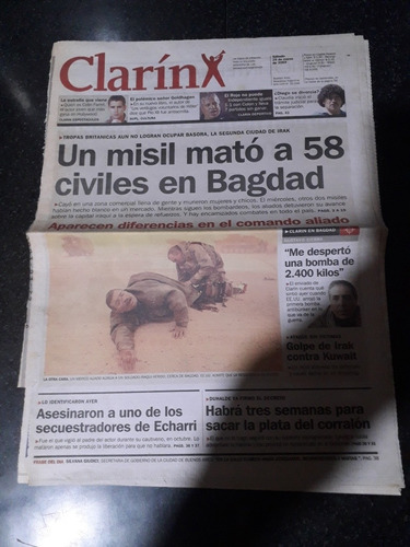 Clipping Diario Clarín 29 3 2003 Guerra Irak Bush Saddam 