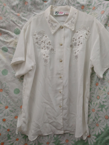 Camisa Blanca Bordada Retro Vintage 