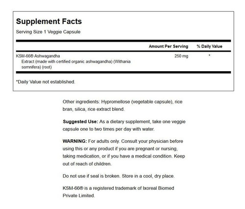 Ashwagandha Orgánica Ksm-66 Full Spectrum 250mg X 60 Cáps