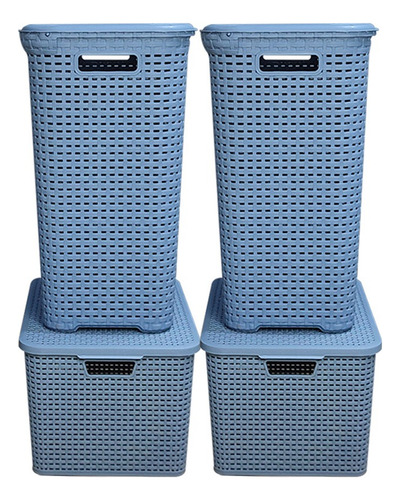 Paquete 4 Cestos Canastas Organizadores Con Tapa Ropa Color Azul Acero Liso