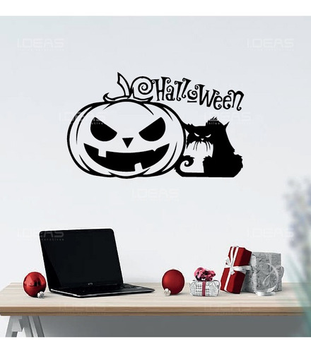 Vinilo Decorativo Halloween Gato Calabaza Calcomania