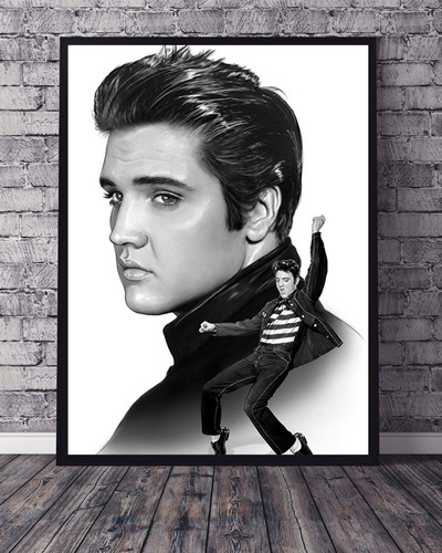 Poster Cuadro Marco Negro 33x48 Cm Elvis Presley Ilustracion