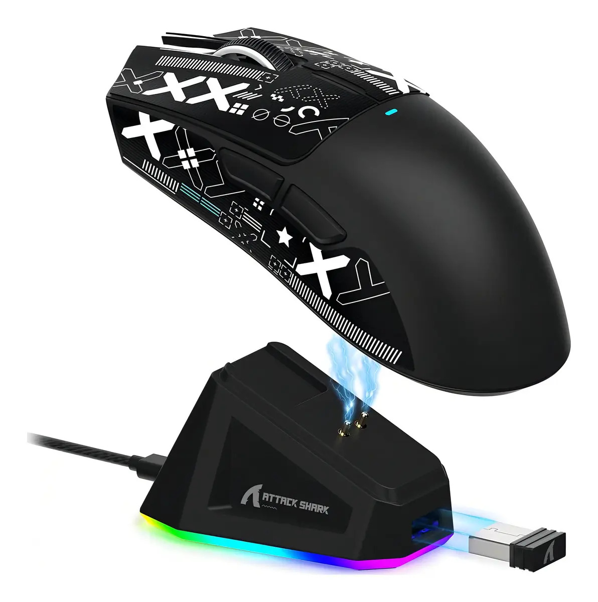 Mouse Para Jogos Sem Fio Attack Shark X11 22k Dpi Rgb Adesivo Antiderrapante Preto