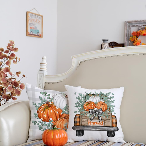 Geeory Fall Pumpkins Trow Pillow Cubre Un Juego De 4 Pulgada