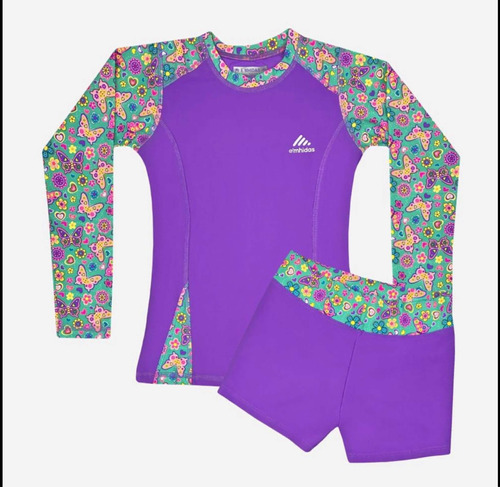 Ropa De Baño Para Natación De Niña Manga Larga Con Protec Uv