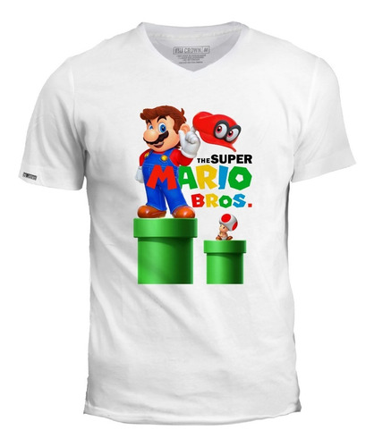 Camiseta Cuello V Super Mario Bros Hongo Ivk