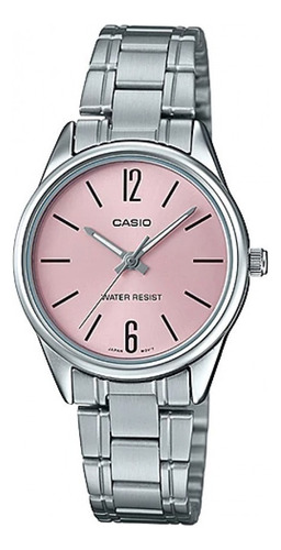 Reloj Casio Mujer Modelo Ltp-v005d-4budf /relojería Violeta Color De La Correa Plateado