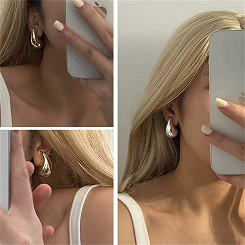 2 Pares De Pendientes De Aro Huecos Con Forma De Gota De Agu