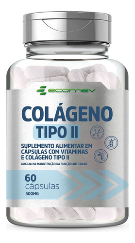 Colageno Tipo 2 500mg 60 Cáps Alta Concentração Ecomev Sabor Sem Sabor