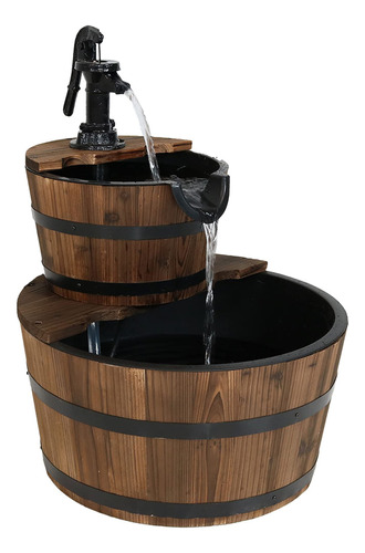 Sunnydaze Country Wood Barrel Fuente De Agua De 2 Niveles De