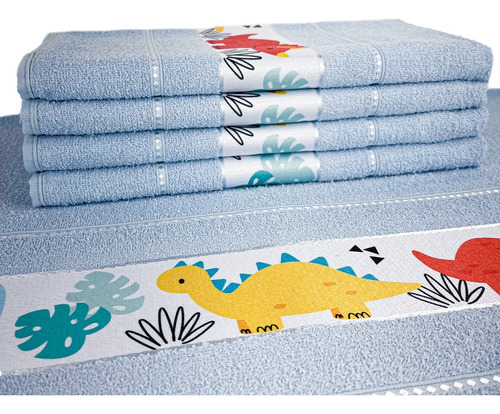 01 Toalha De Banho Infantil Kids Macia Com Desenhos 76x110cm Cor Azul-claro