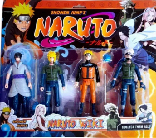 Kit 4 Bonecos Led Naruto Uzumaki Articulados Sasuke Kakashi