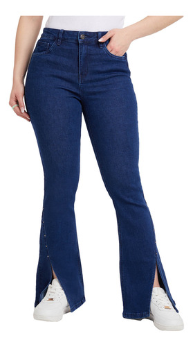 Jeans Flare Brillos Azul Mujer Fashion's Park