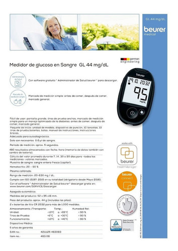 Imagen 4 de 4 de Glucómetro Medidor De Glucemía Diabetes Gl44 Beurer