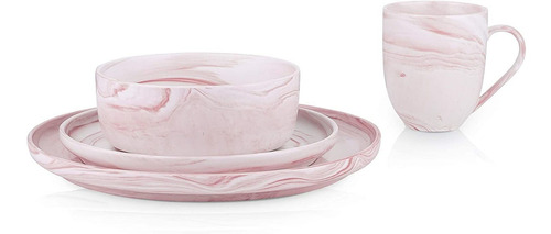 Vajilla Stone Lain 16 Pzs Porcelana Rosa Ondulado Redondo