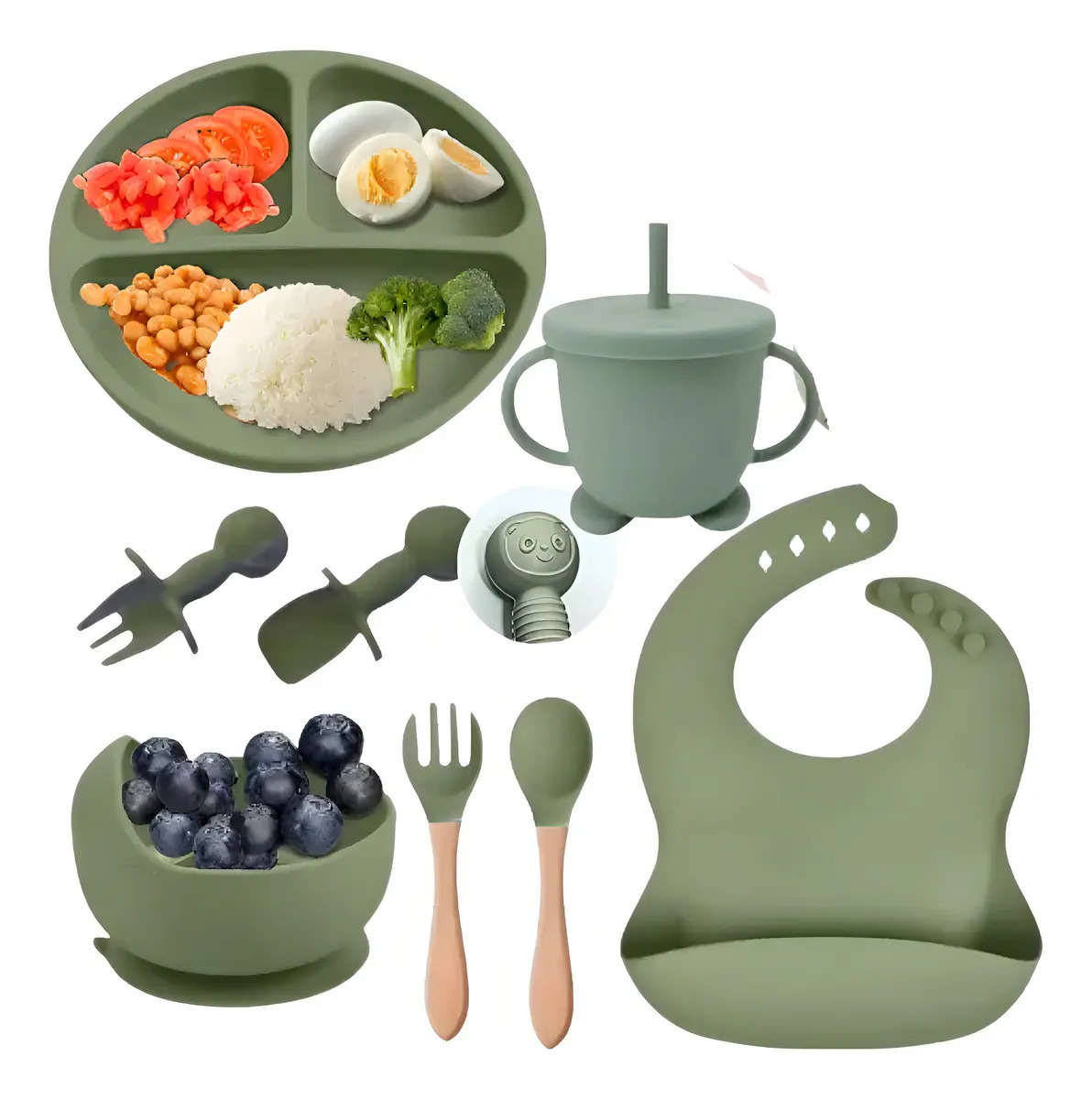Kit 8 Peças Introdução Alimentar Infantil Cor Verde-escuro