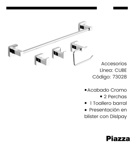 Imagen 4 de 8 de Set De Accesorios Baño Kit 4 Piezas Piazza Cube 73028 Cromo