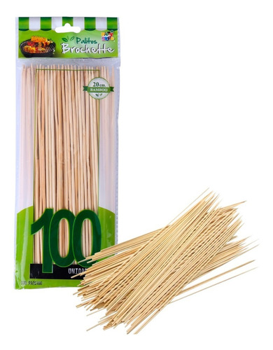 Palitos Brochette 20cm X 100 Unidades - Madera Cotillon