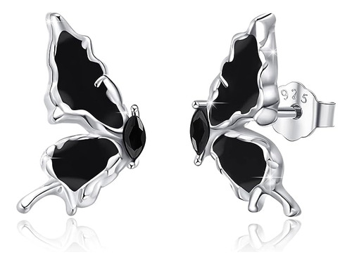 Aretes Para Mujer Plata 925 Esmalte Negro 5a Circonita Cubic