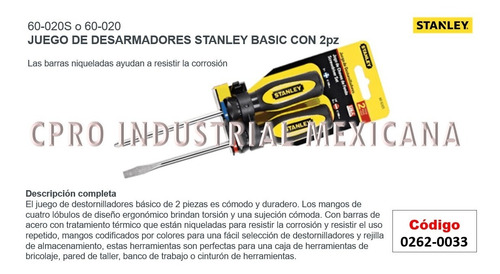 Juego De 2 Desarmadores Stanley Basic 60-020s Ó 60-020 S