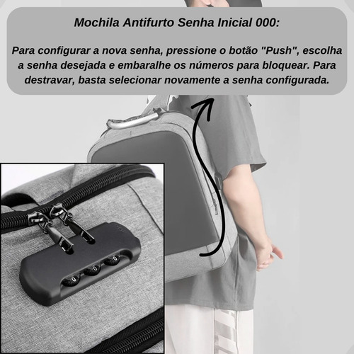 Mochila ManoThor Antifurto Executiva Com Cadeado Trava Segurança Conector USB Saída Fone Ouvido Porta Notebook Resistente Reforçada Grande Anti Furto Masculina Feminina Trabalho Faculdade Escola