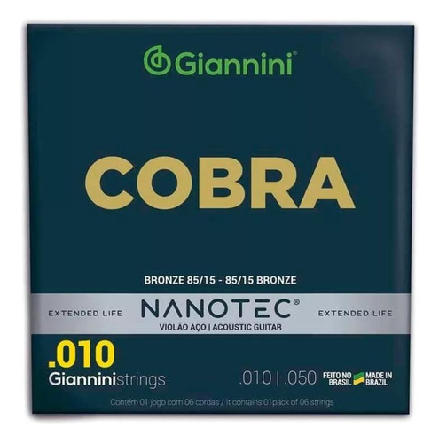 Kit 5 Cordas Giannini Violão 010 Geefle Pn Nanotec 85/15