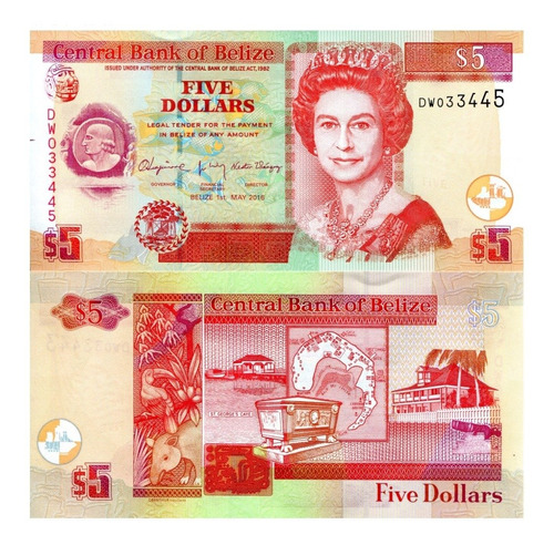 Billete De Belice De 5 Dollars 2020, La Reina Elizabeth Il