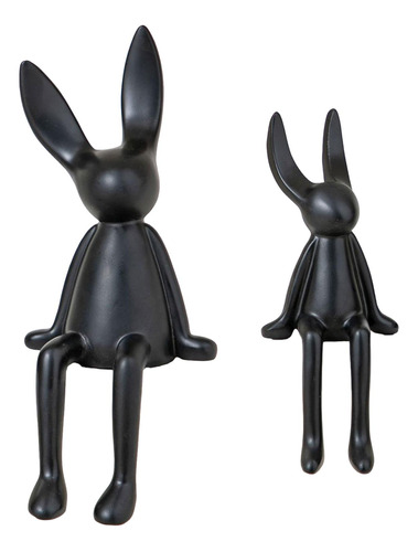 Juego De 2 Figuritas De Conejo Sentado De Cerámica, Negro